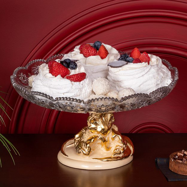  Фруктовница-конфетница Ирис Визир со стеклянной чашей 1257 Айвори