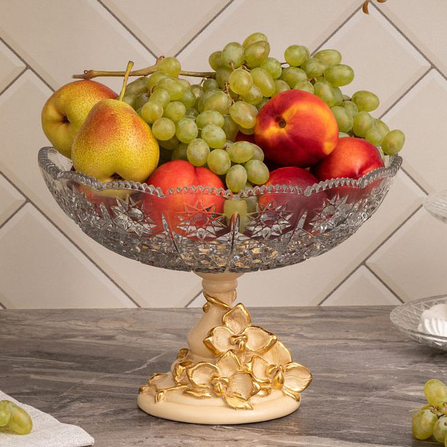  Фруктовница-конфетница Орхидея Лелия со стеклянной чашей 7373 Айвори