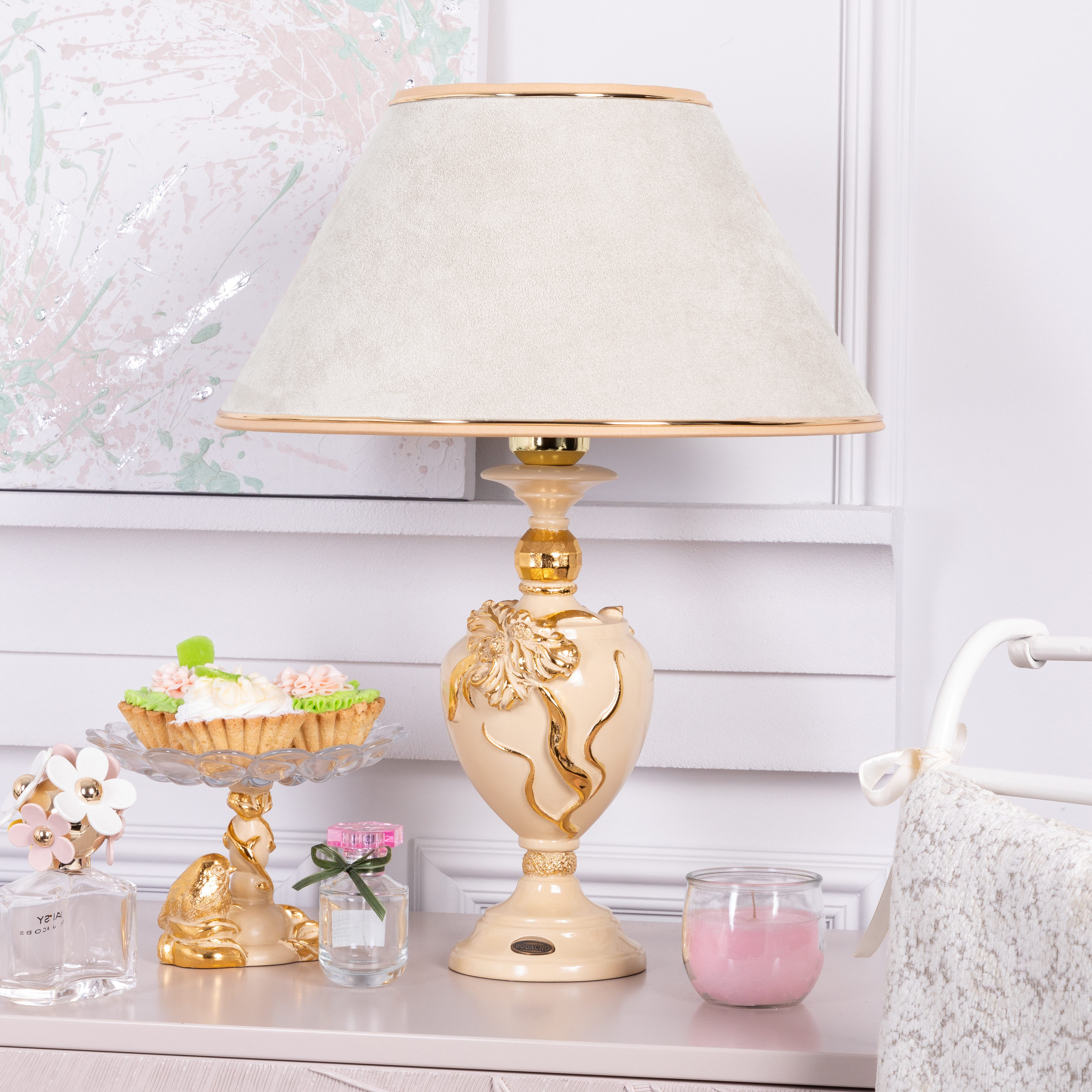  Настольная лампа Флер де Лис Айвори с абажуром №38 Айвори