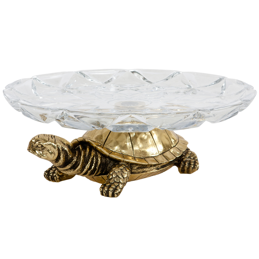 Фруктовница Черепаха Бронза со стеклянной чашей