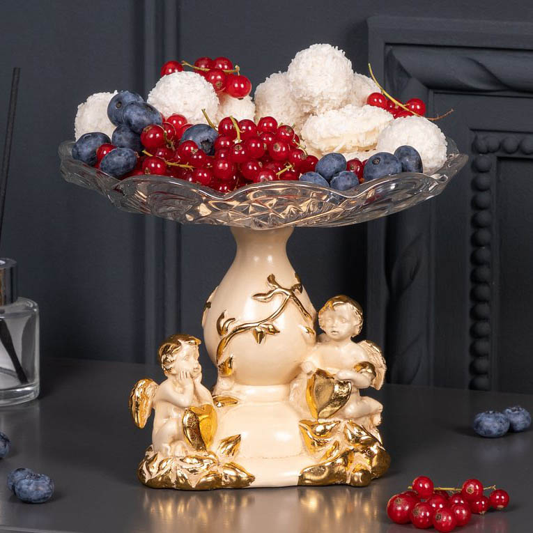  Фруктовница-конфетница Мерси со стеклянной чашей Айвори