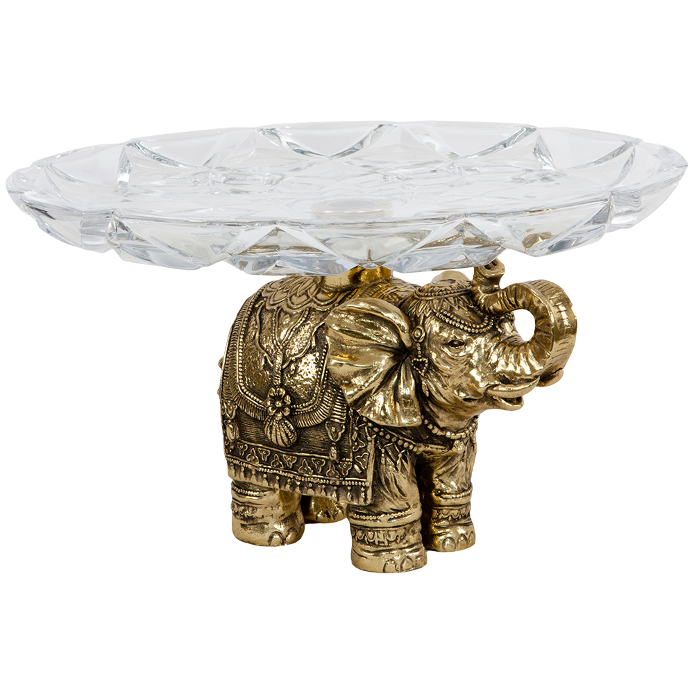 Фруктовница Слон индийский Бронза со стеклянной чашей