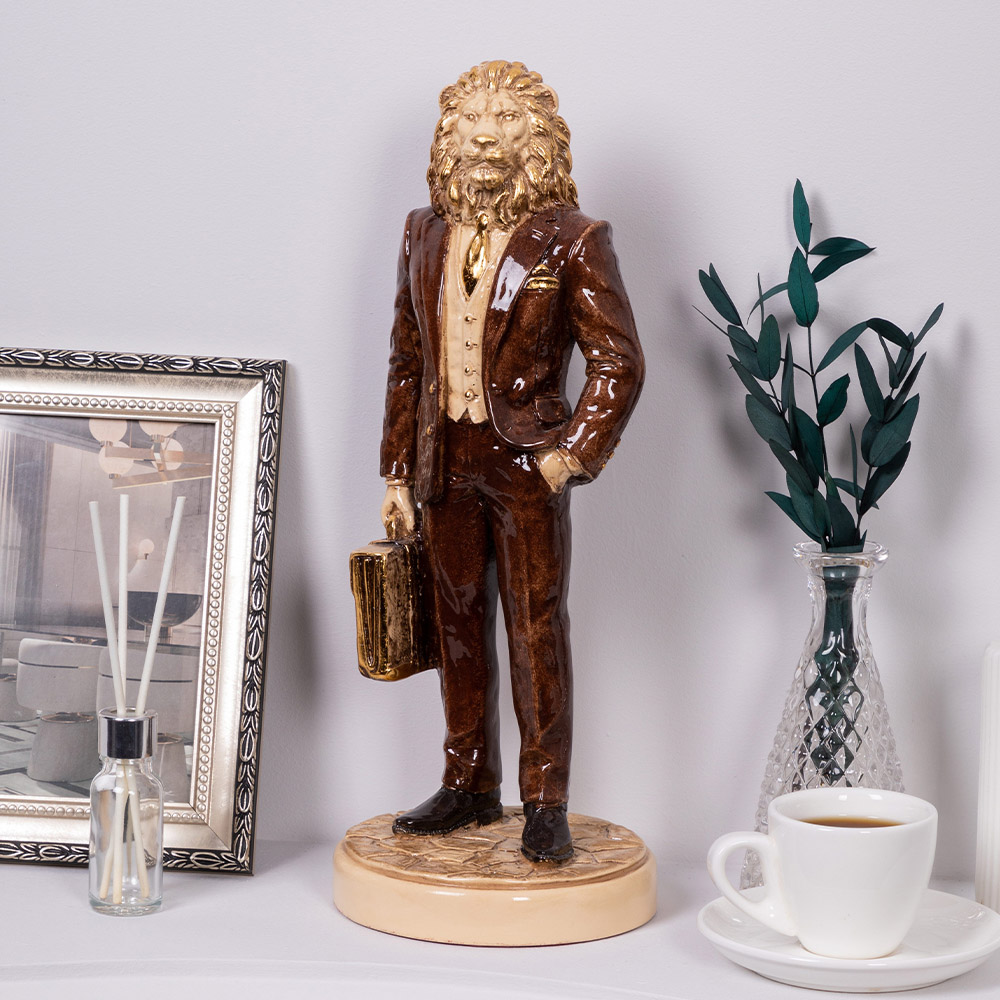  Скульптура Лев Бизнесмен Айвори Коричневый