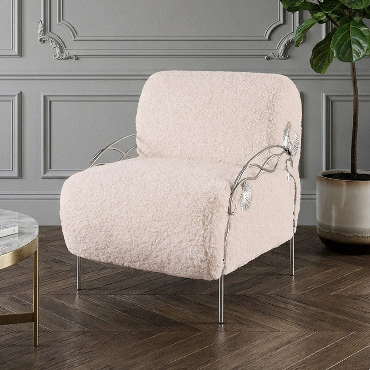  Кресло Нимфея Какао Античное Серебро