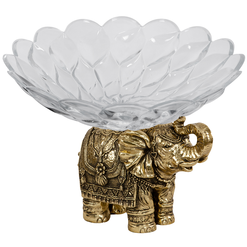Фруктовница Слон индийский Бронза с чашей из стекла