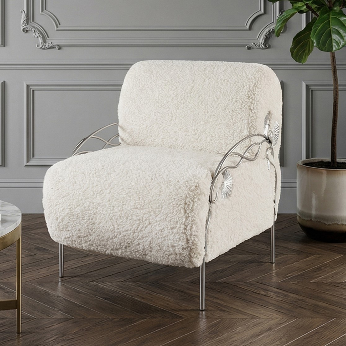  Кресло Нимфея Молоко Античное серебро