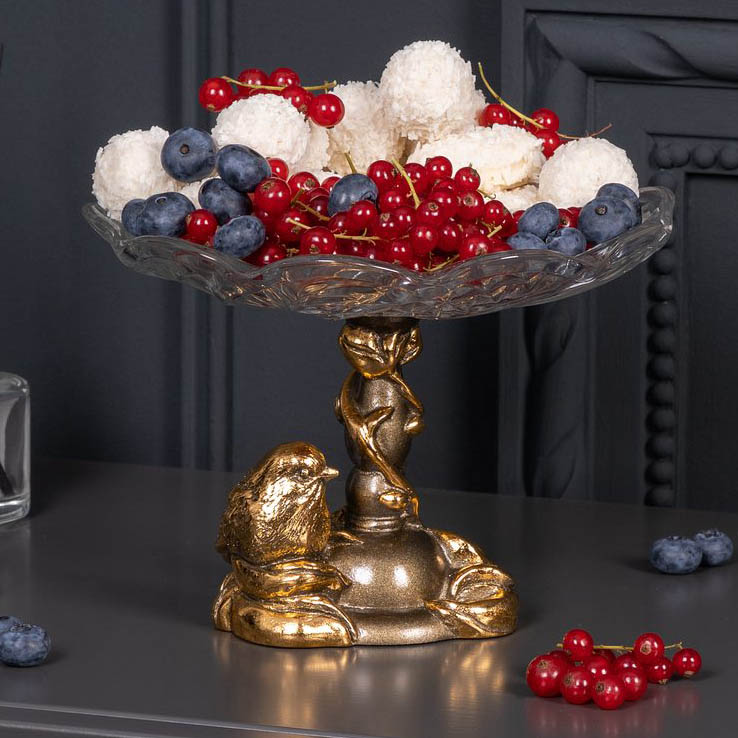  Фруктовница-конфетница Зарничка Свитти со стеклянной чашей Бронза