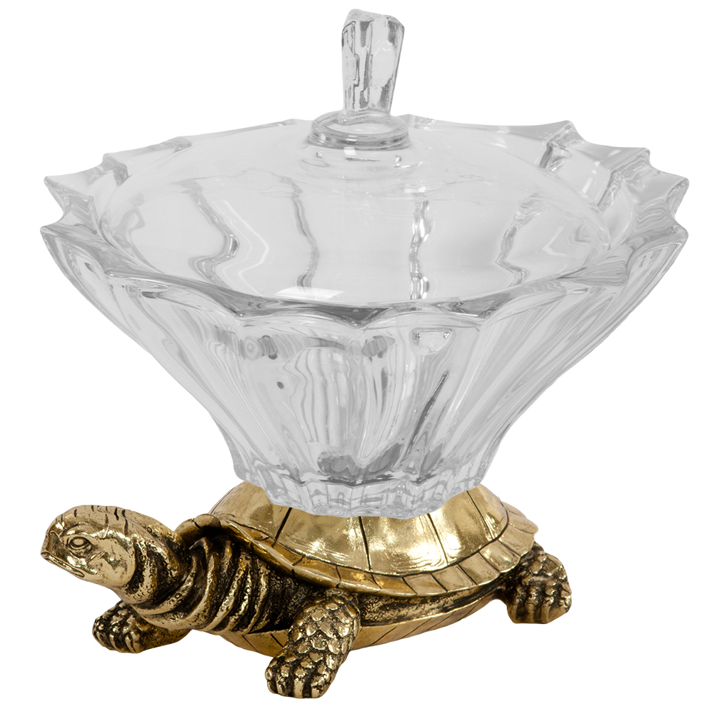 Фруктовница Черепаха Бронза со стеклянной чашей с крышкой