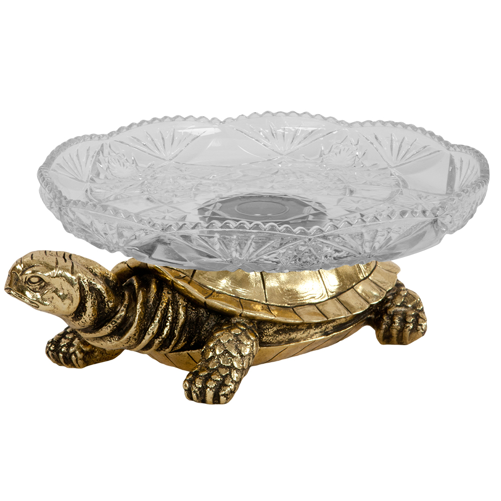 Фруктовница-конфетница Черепаха Бронза со стеклянной чашей