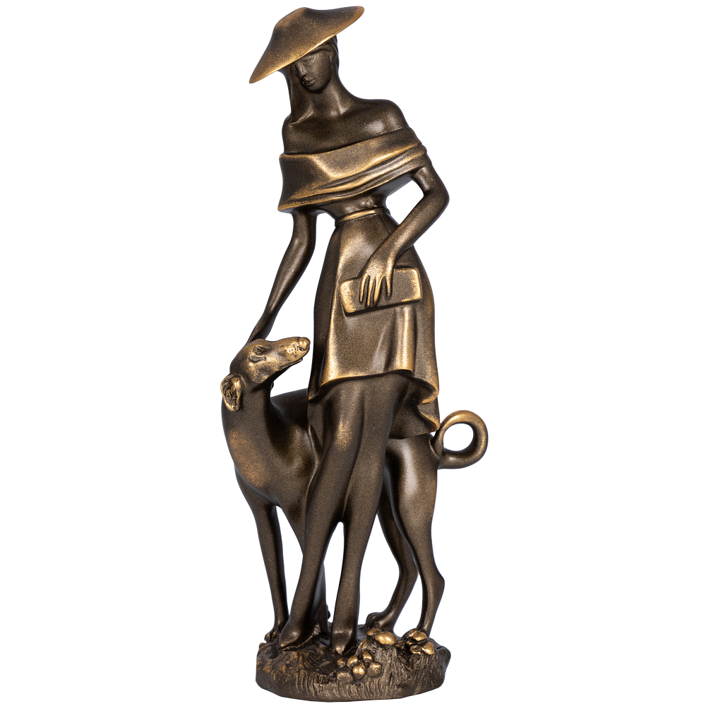 Скульптура Девушка с собакой Бронза
