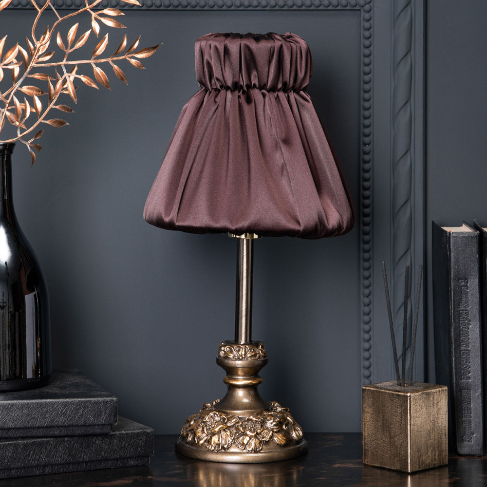  Настольная лампа Лето Weron Бронза с абажуром Адель Шоколад