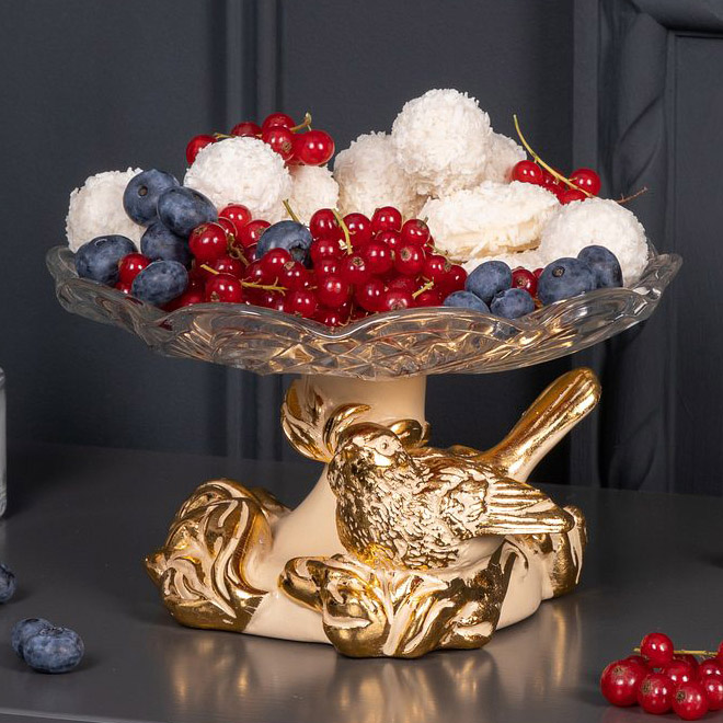  Фруктовница-конфетница Белла со стеклянной чашей Айвори