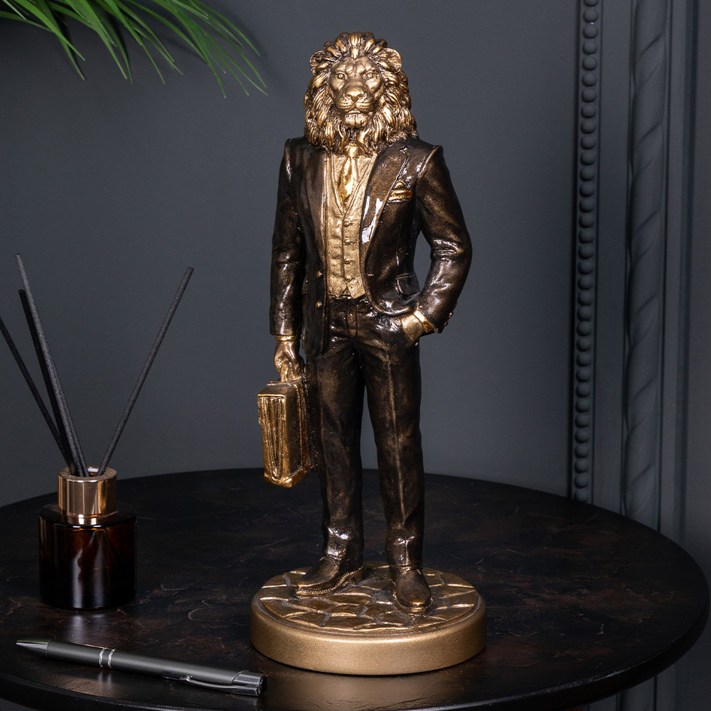  Скульптура Лев Бизнесмен Бронза Коричневый
