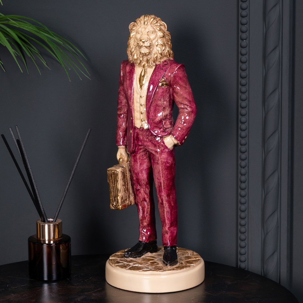  Скульптура Лев Бизнесмен Айвори Бордовый