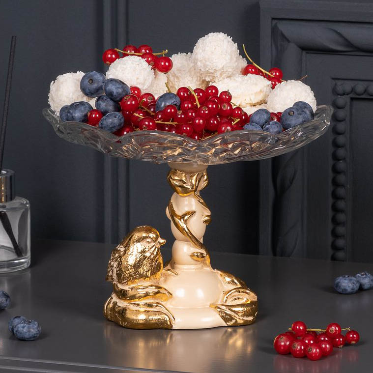  Фруктовница-конфетница Зарничка Свитти со стеклянной чашей Айвори