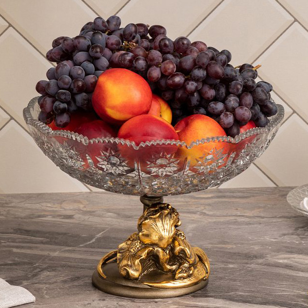 Фруктовница-конфетница Ирис Визир со стеклянной чашей 7373 Бронза