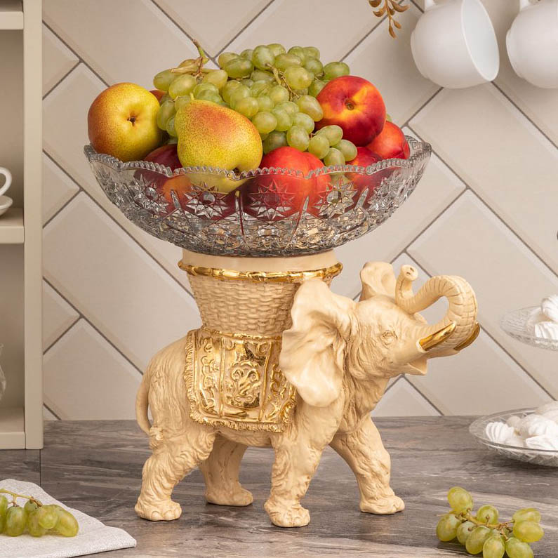  Фруктовница-конфетница Слон Джайпурарт со стеклянной чашей 7373 Айвори