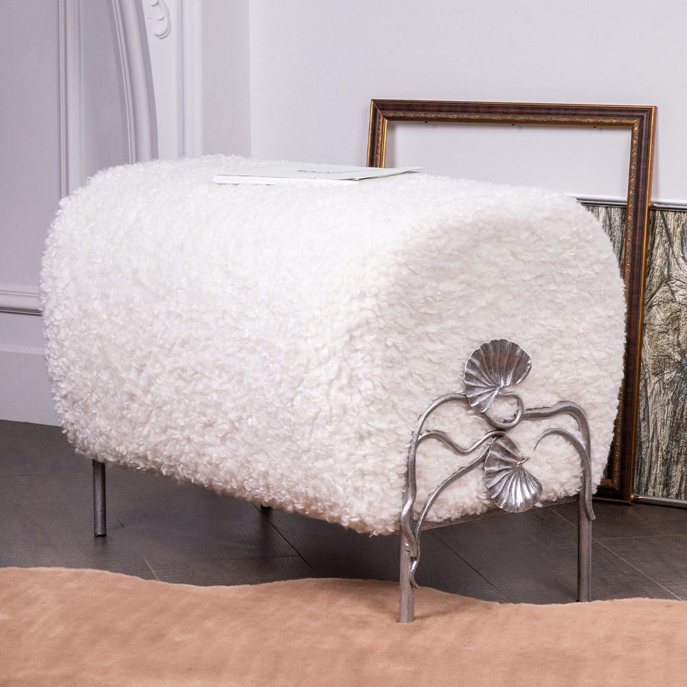  Банкетка Нимфея Молоко Античное Серебро