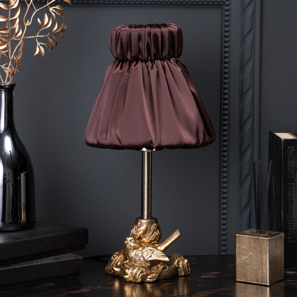  Настольная лампа Белла Бронза с абажуром Адель Шоколад