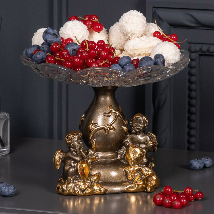  Фруктовница-конфетница Мерси со стеклянной чашей Бронза
